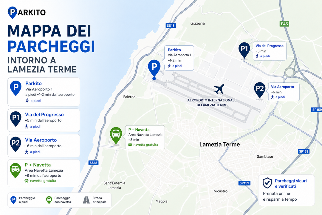 Mappa dei parcheggi vicino all'aeroporto di Lamezia Terme