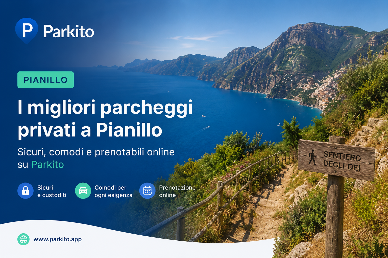Panorama del Sentiero degli Dei sulla Costiera Amalfitana visto dall'altopiano di Agerola
