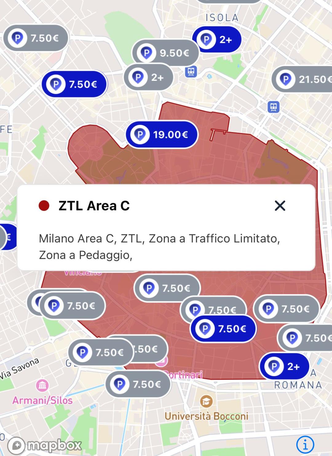 area c milano mappa