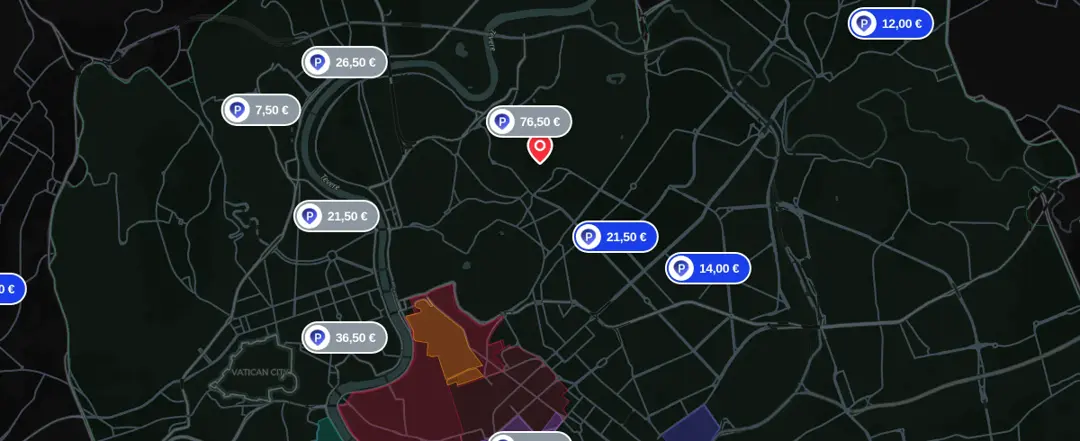 Mappa dei parcheggi Parkito vicino a Roma