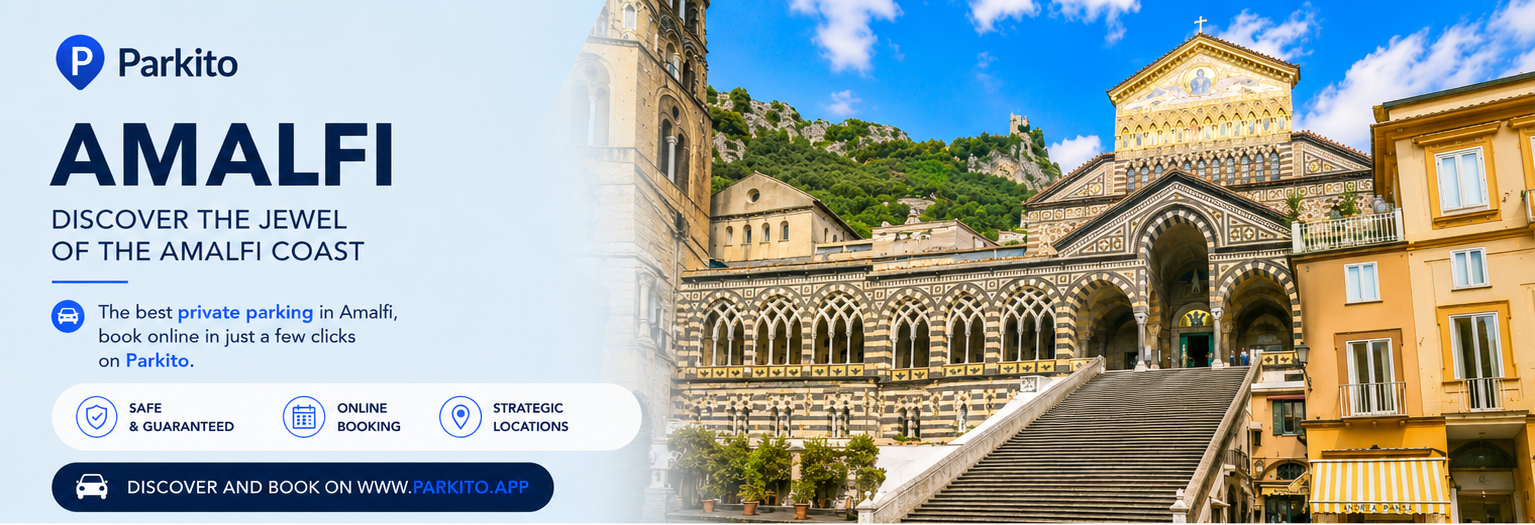Amalfi Cathedral with its monumental staircase and Arab-Norman facade in Piazza Duomo