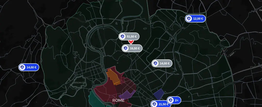 Mappa dei parcheggi Parkito vicino a Roma